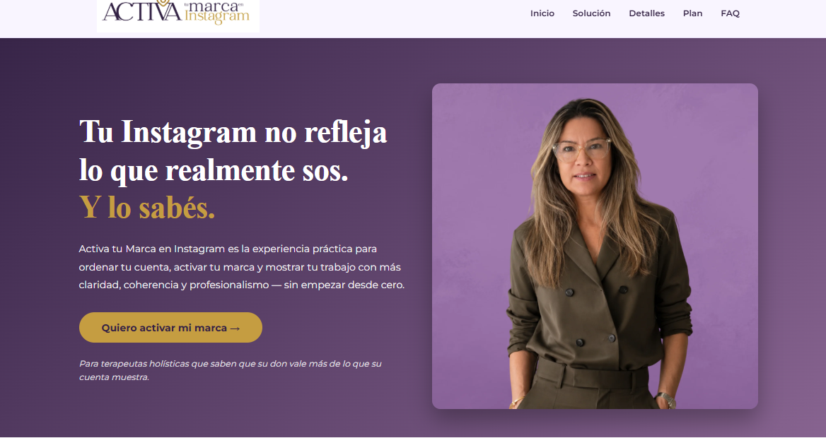 Captura de una landing page de marca personal en Instagram para terapeutas holísticas