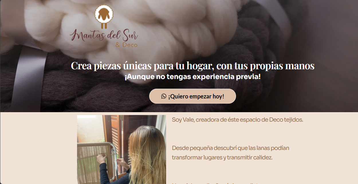 Captura de una landing page para un curso online de tejido